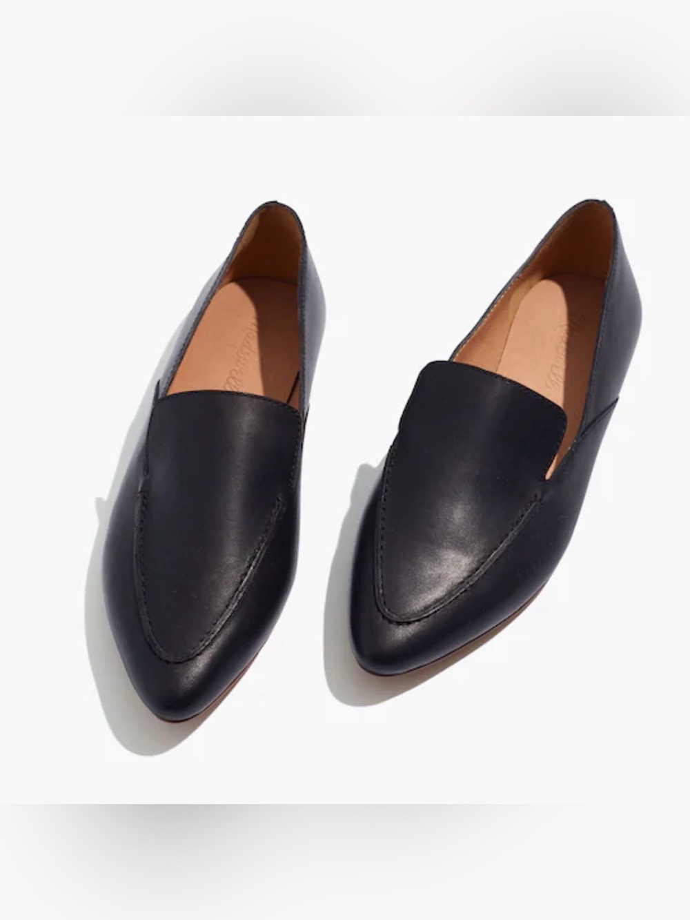 Madewell The Frances Skimmer Black Leather Flats Point Toe Size 6.5
